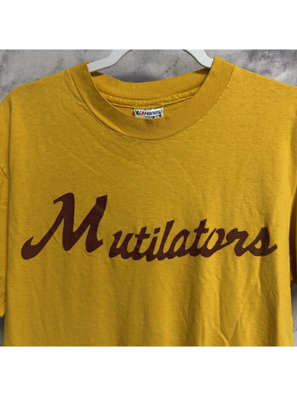 Vintage 90s Mutilators T Shirt Mens Large L Yellow Single Stitch Hanes USA
